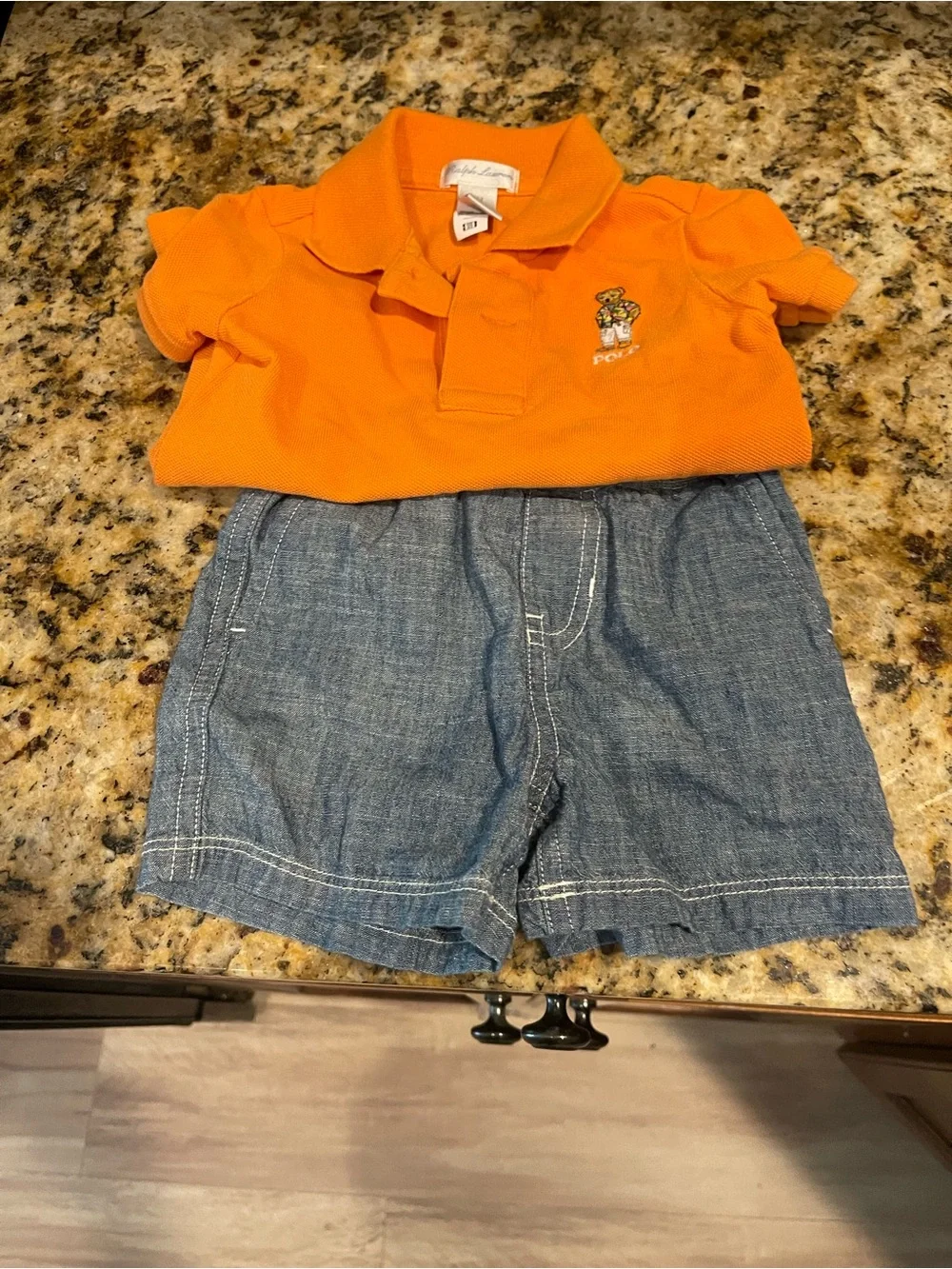 Ralph Lauren Polo Orange Polo Shirt with Denim Shorts